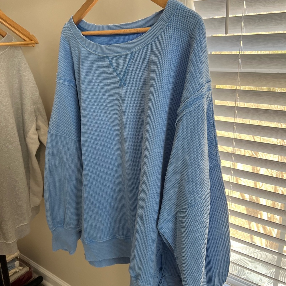 American Eagle Light Blue Waffle Knit Sweatshirt